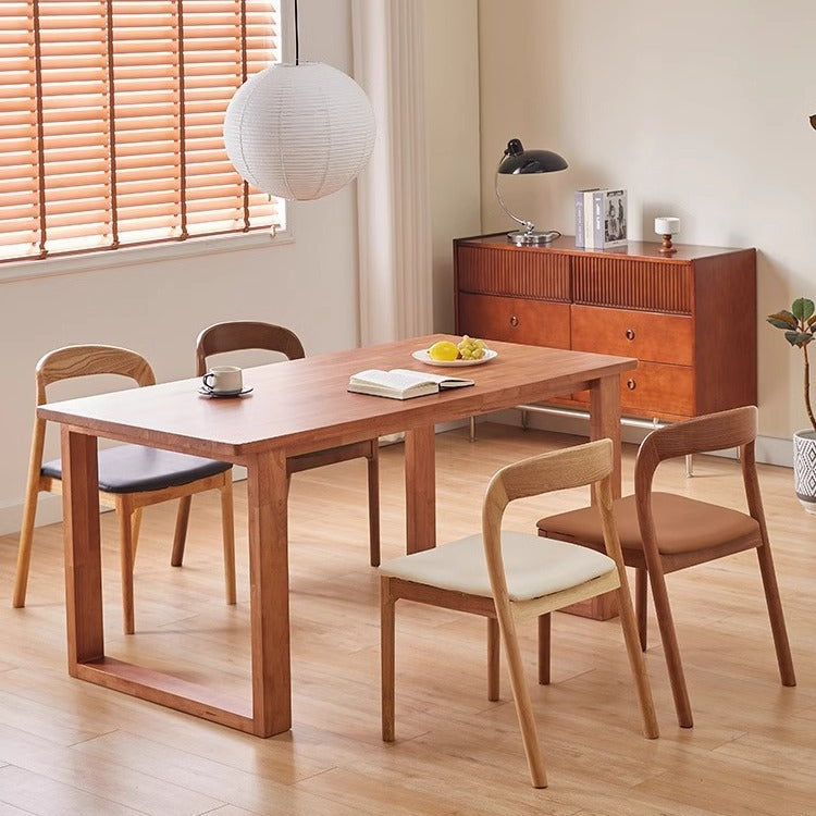 Traditional Vintage Square Braided Rope Seat Wood Frame Dining Chair Backrest Armless For Dining Room