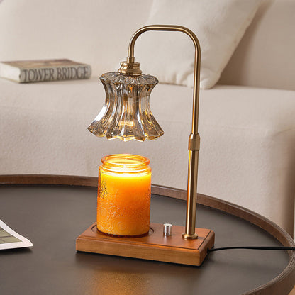 Traditional Vintage Pleated Glass Hardware Solid Wood 1-Light Melting Wax Table Lamp For Living Room