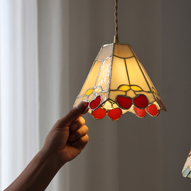 Contemporary Vintage Pentagonal Hexagonal Brass Glass 1-Light Pendant Light For Living Room