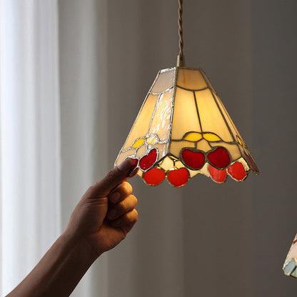 Contemporary Vintage Pentagonal Hexagonal Brass Glass 1-Light Pendant Light For Living Room