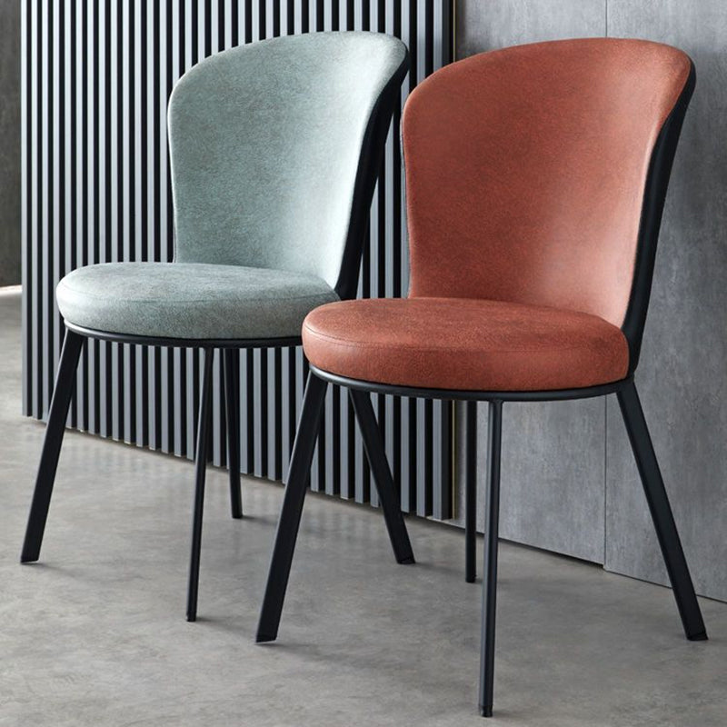 Contemporary Scandinavian Round Cushion Faux Leather Carbon Steel Dining Chair Backrest For Dining Room