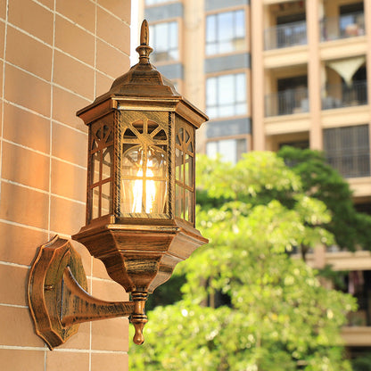 Traditional European Aluminum Alloy Castle Design Glass 1-Light Waterproof Wall Sconce Lamp For Outdoor Patio