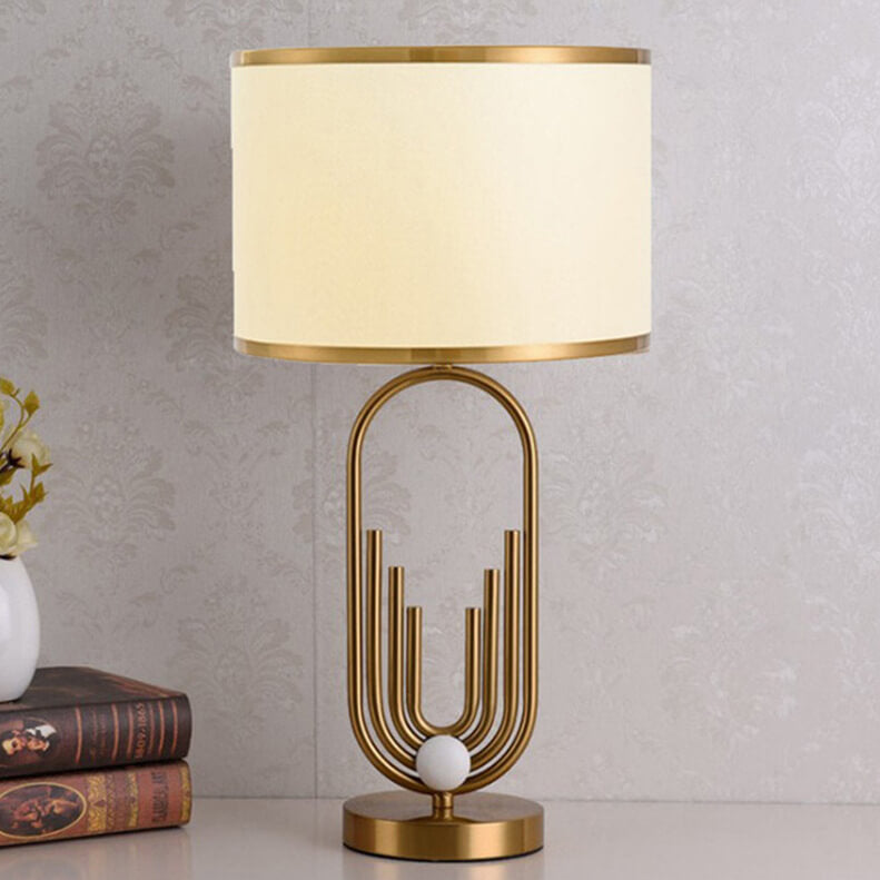 European Fabric Metal Ring Base 1-Light Table Lamp