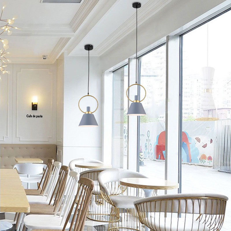 Contemporary Nordic Cone Shade Gold Ring 1-Light Pendant Light For Dining Room