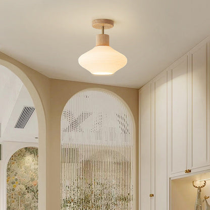 Nordic Log Striped Glass Oval 1-Light Semi-Flush Mount Ceiling Light