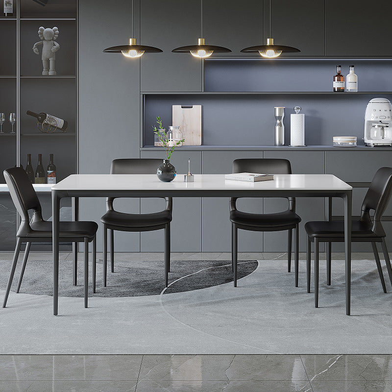 Modern Minimalist Rectangular Curved Seat Microfiber Leather Carbon Steel Dining Chair Backrest For Dining Room