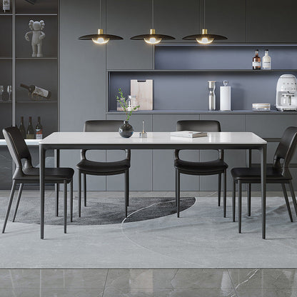 Modern Minimalist Rectangular Curved Seat Microfiber Leather Carbon Steel Dining Chair Backrest For Dining Room