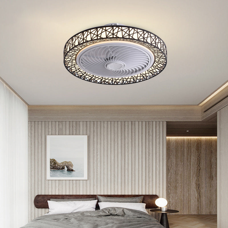 Modern Luxury Round Lace LED Flush Mount Ceiling Fan Light