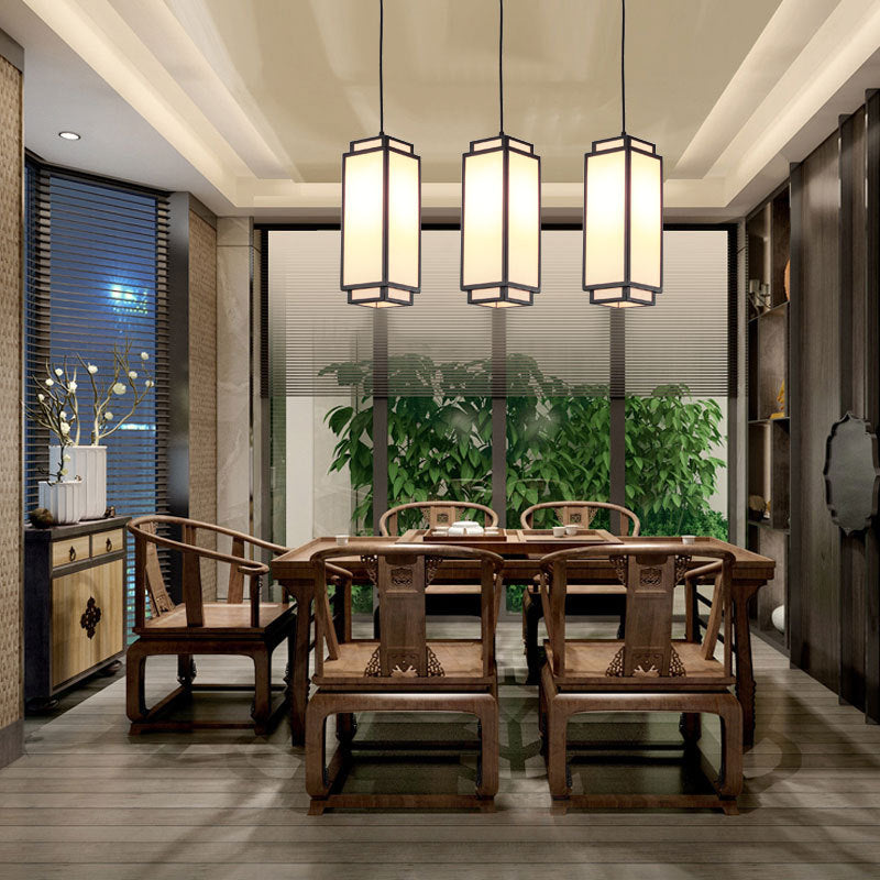 Traditional Chinese Rectangle Iron Fabric 1-Light Pendant Light For Living Room