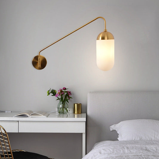 مصباح حائطي فاخر من Nordic Light مصنوع من الزجاج بعمود واحد وذراع متأرجحة وعمود طويل