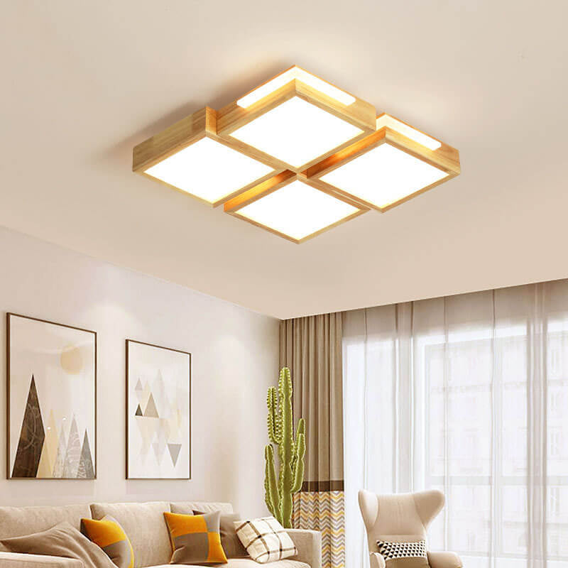 مصباح LED مربع بسيط من الخشب الصلب بتصميم نورديك 