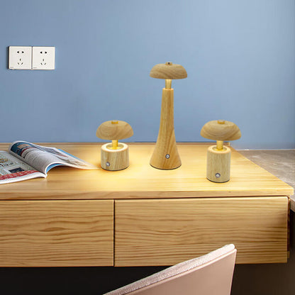 Contemporary Nordic Creative Solid Wood Mushroom LED Table Lamp For Bedroom