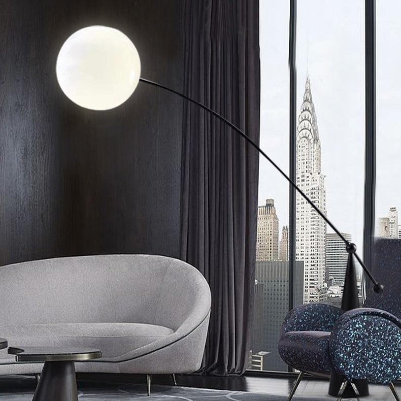 Contemporary Creative Tapered Base Fishing Rod Orb Iron Glass 1-Light Standing Floor Lamp For Living Room