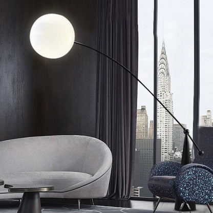 Contemporary Creative Tapered Base Fishing Rod Orb Iron Glass 1-Light Standing Floor Lamp For Living Room