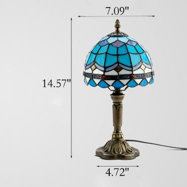 European Decorative Tiffany Stained Glass Tall Mushroom 1-Light LED Table Lamp
