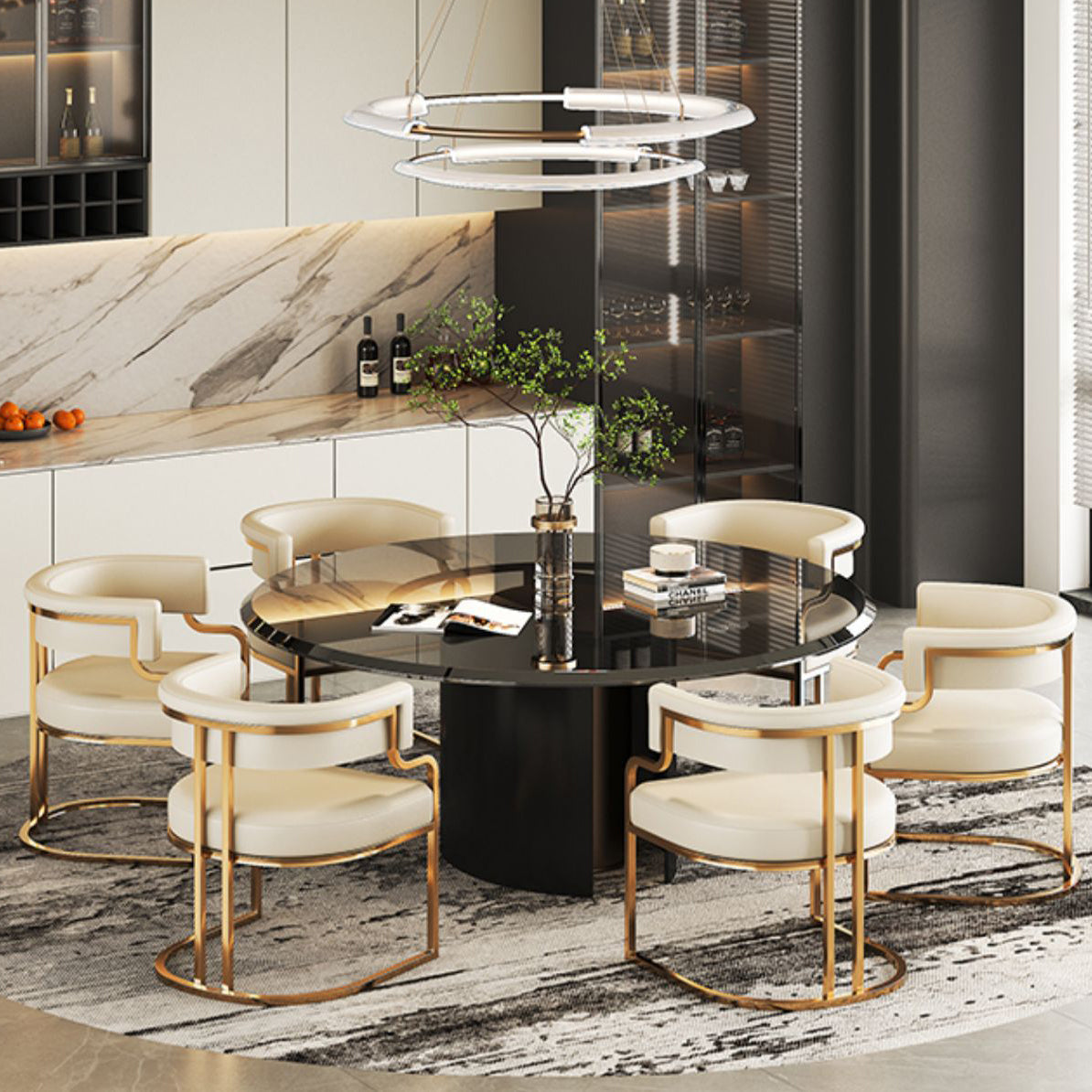 Traditional Luxury U-Shape Metal Microfiber Leather Dining Chair Backrest Armrest for Dining Room