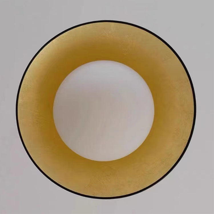 Traditional Vintage Round Gold Foil Iron Glass 1-Light Flush Mount Ceiling Light For Bedroom