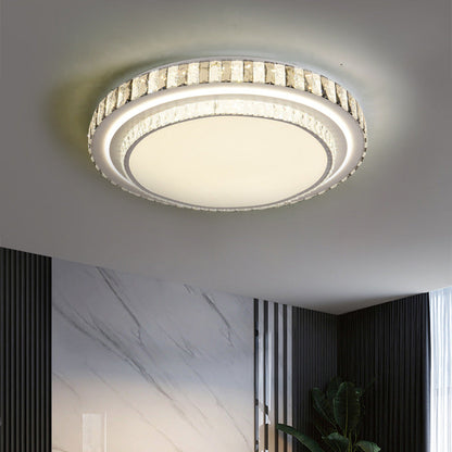 Modern Minimalist Round Acrylic Crystal Iron LED Flush Mount Ceiling Light For Bedroom