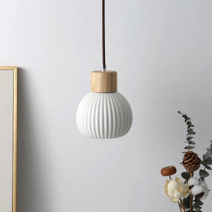 Modern Nordic Ceramic Wood Circle Round 1-Light Pendant Light For Dining Room