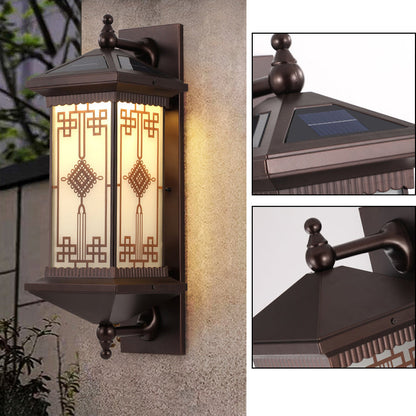 Traditional Chinese Aluminum Square Chinese Knot Pattern LED Waterproof Solar Wall Sconce Lamp For Outdoor Patio