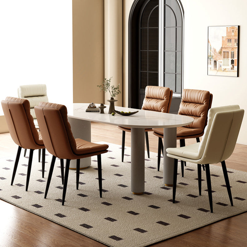 Modern Minimalist Rectangular Microfiber Leather Carbon Steel Dining Chair Backrest Armless For Dining Room