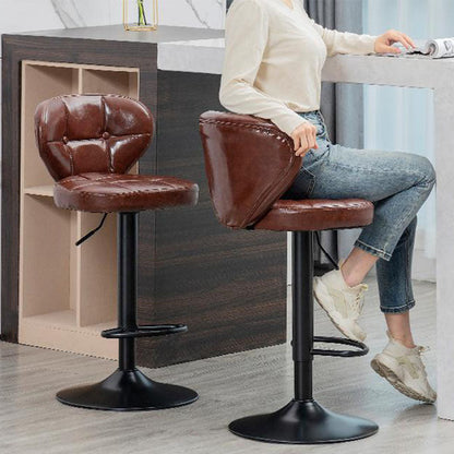 Modern Minimalist Square Oiled Wax Leather Metal Bar Stool Backrest Armless For Dining Room