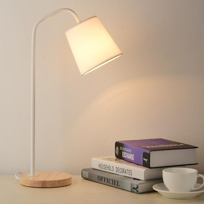 Simple Fabric Cone Shade Wood Base 1-Light Table Lamp