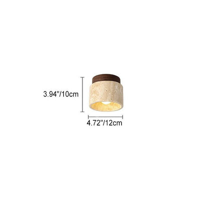 Traditional Vintage Round Travertine 1-Light Flush Mount Ceiling Light For Hallway