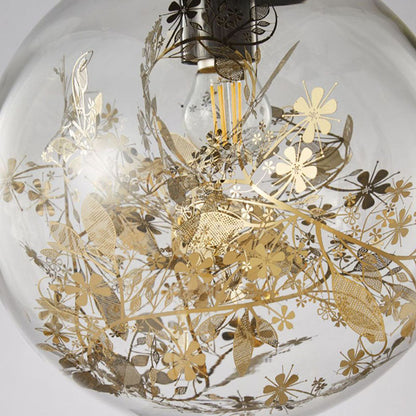 Modern Luxury Round Globe All Brass Glass 1-Light Pendant Light For Bedroom