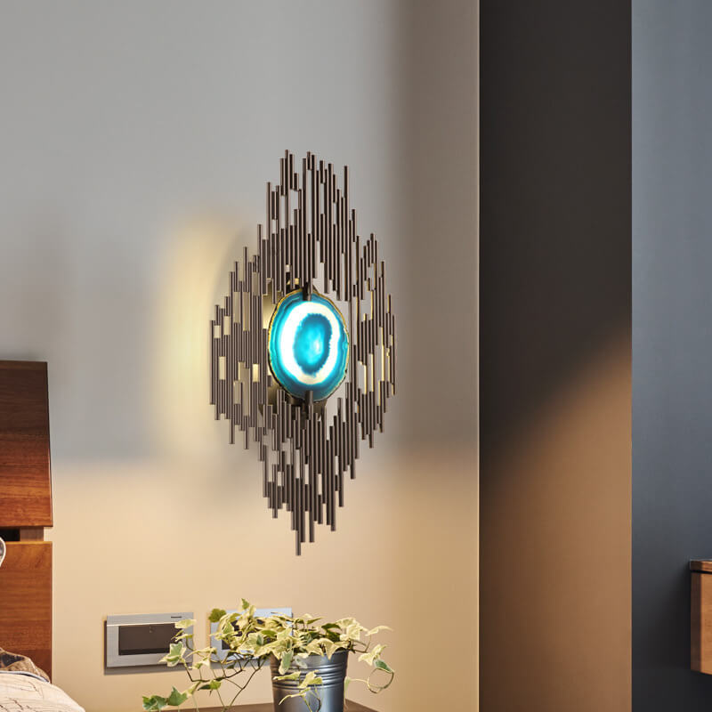 Nordic Light Luxury Metal Tube Blue Agate Slice 1-Light Wall Sconce Lamp