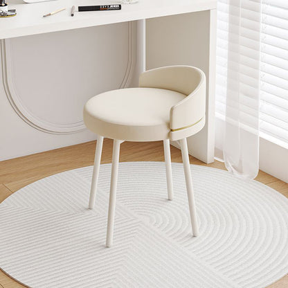 Modern Minimalist Round Cotton Linen Artificial Leather Iron Vanity Stool Low Backrest For Bedroom