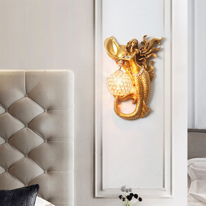 Modern Creative Resin Mermaid Shape Crystal Lampshade 1-Light Wall Sconce Lamp