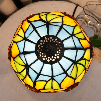 Traditional Tiffany Sunflower Umbrella Shape Resin Glass 1-Light Table Lamp For Bedroom