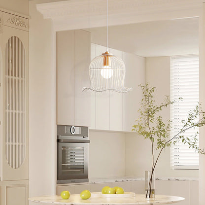 Contemporary Scandinavian Birdcage Wavy Edge Iron 1-Light Pendant Light For Dining Room