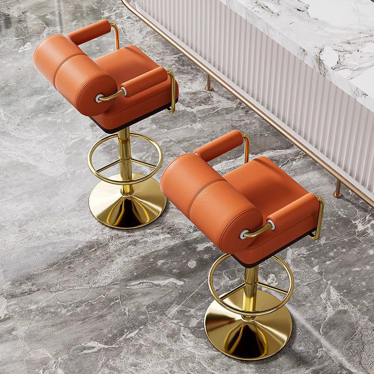 Contemporary Luxury Napa Leather Upholstered Height Adjustable Swivel Bar Stool Armrest Footrest For Dining Room