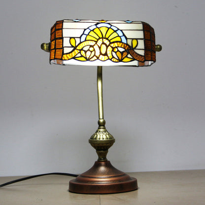 European Tiffany Vintage Bank Glass Hardware 1-Light Table Lamp