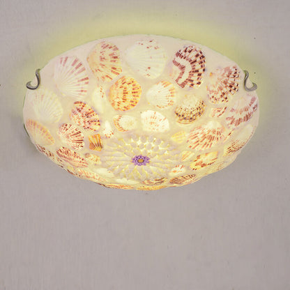 European Mediterranean Shell Art Round LED Flush Mount Ceiling Light