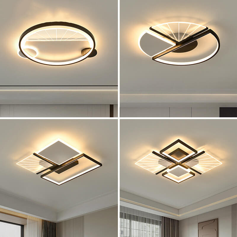 Modern Minimalist Geometric Shapes Black White Iron LED Flush Mount Light