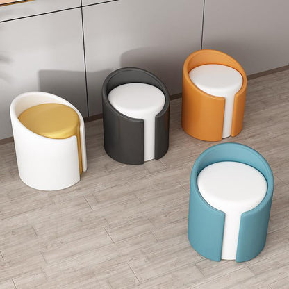 Modern Minimalist PU Leather Wood Sponge Round Cylinder Vanity Stool Backrest For Bedroom
