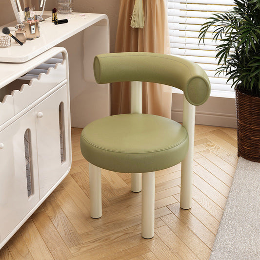 Contemporary Nordic Round Artificial Leather Iron Frame Vanity Stool Arc Back For Bedroom