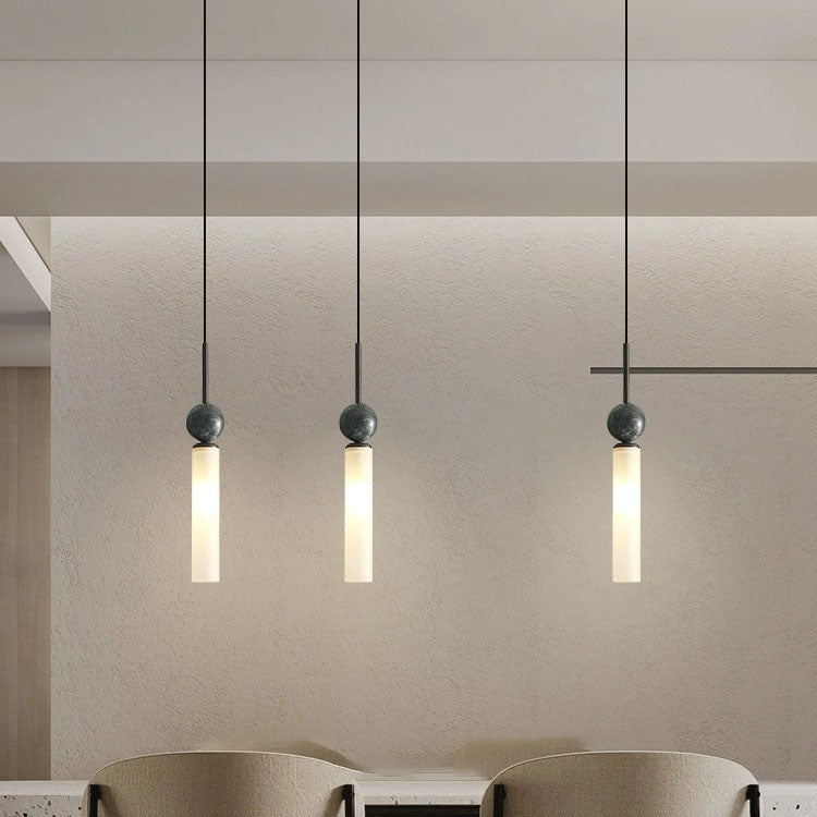 Modern Simplicity Marble Copper Cylinder 1-Light Pendant Light For Bedroom