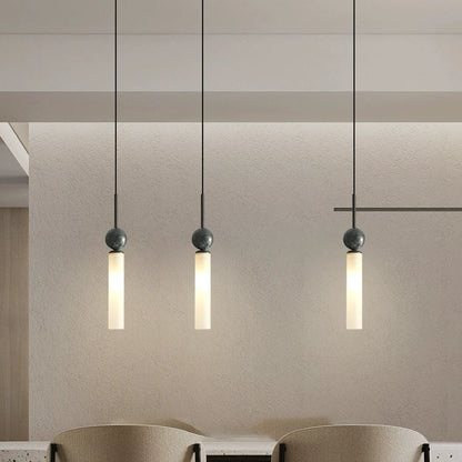 Modern Simplicity Marble Copper Cylinder 1-Light Pendant Light For Bedroom