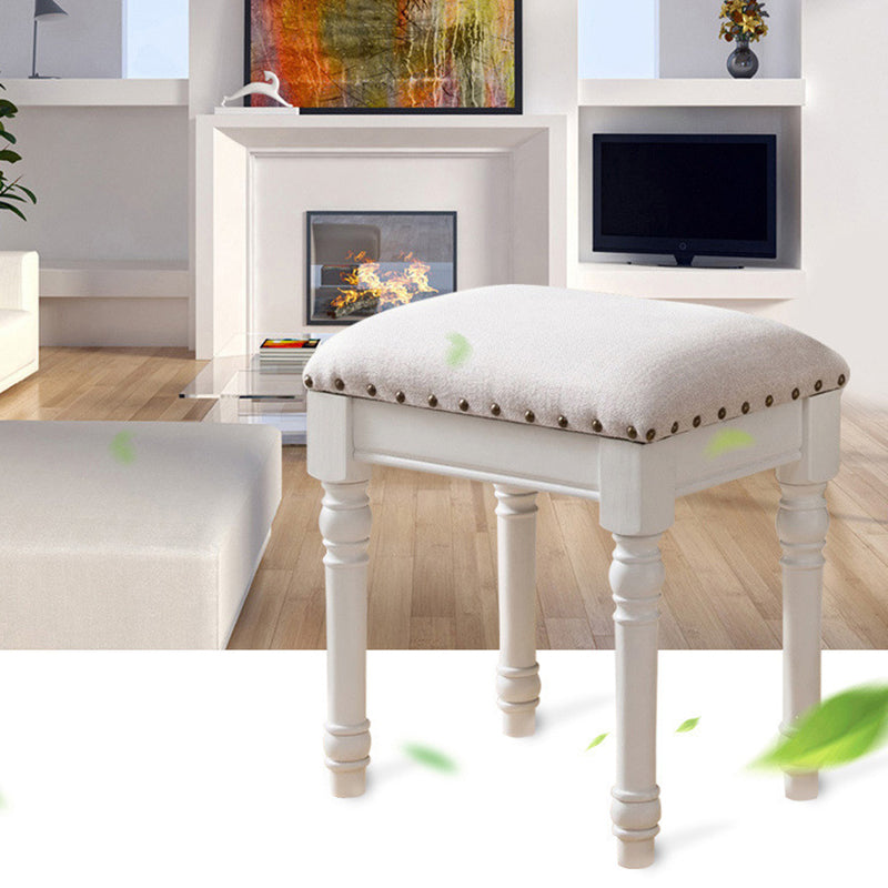 Contemporary Scandinavian Square Linen Faux Leather Solid Wood Vanity Stool Backless Armless For Bedroom
