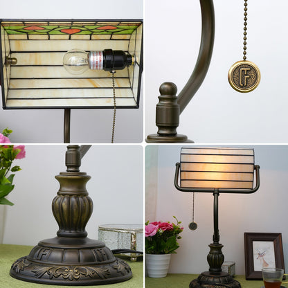 Traditional Tiffany Heart Design Stained Glass Resin Iron 1-Light Table Lamp For Bedroom