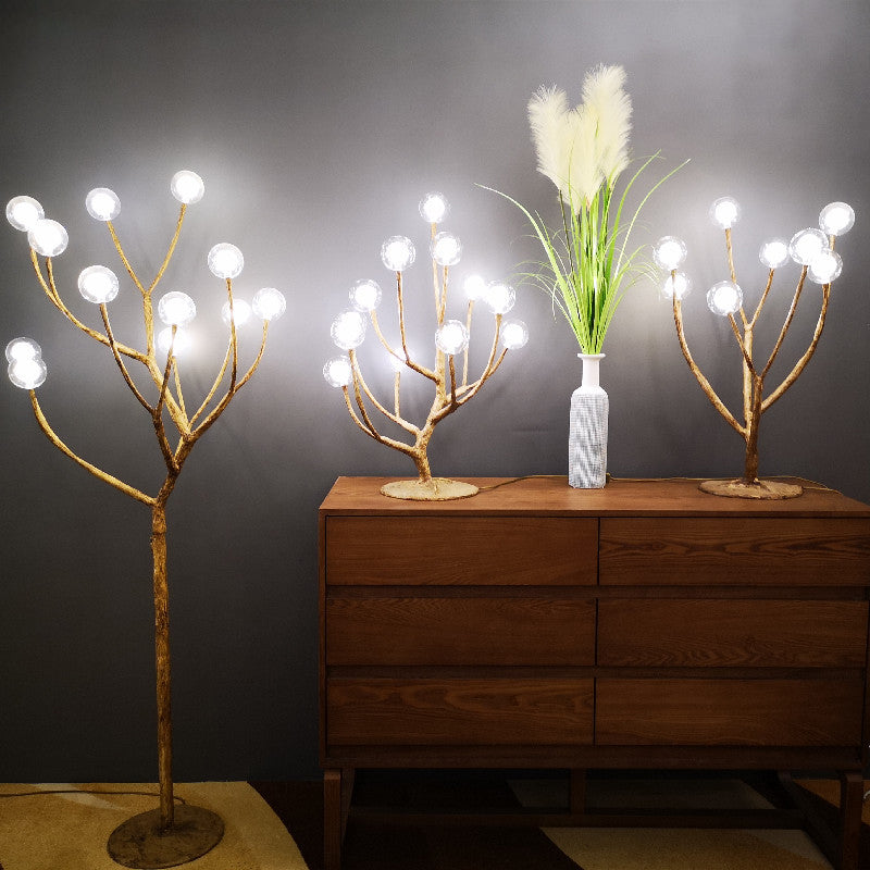 Contemporary Scandinavian Branch Polymer Metal Glass 8/12 Light Table Lamp For Bedroom