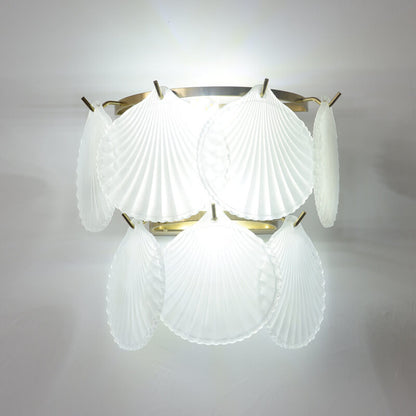 French Light Luxury Frosted Glass Shell 2-Light Wall Sconce Lamp