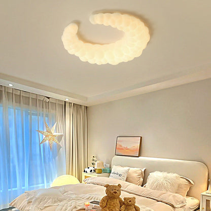 Modern Minimalist Crescent PE Iron LED Flush Mount Ceiling Light For Bedroom