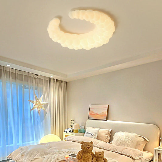 Modern Minimalist Crescent PE Iron LED Flush Mount Ceiling Light For Bedroom