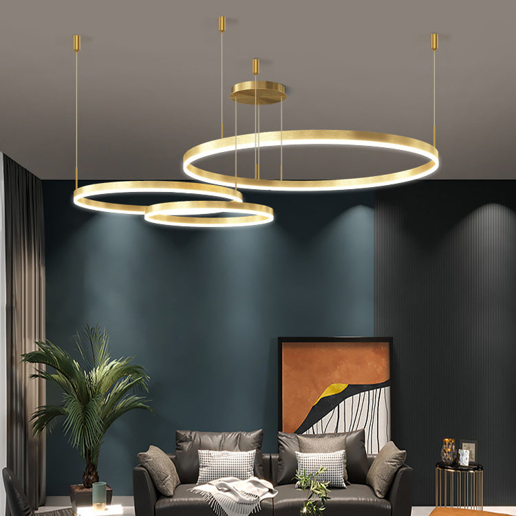 ثريا LED دائرية من الحديد والألومنيوم والأكريليك متعددة الطبقات بتصميم عصري بسيط لغرفة المعيشة 