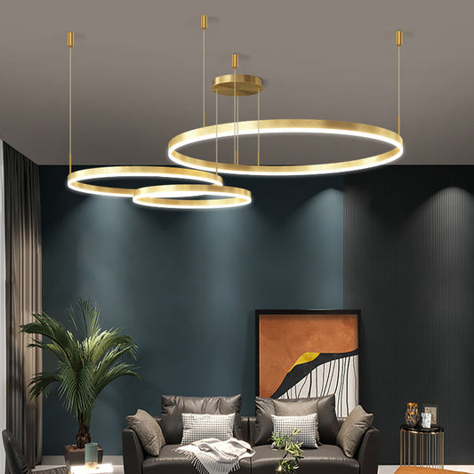ثريا LED دائرية من الحديد والألومنيوم والأكريليك متعددة الطبقات بتصميم عصري بسيط لغرفة المعيشة 